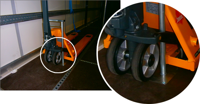 Pallet jack safety system installed on a truck loading platform
